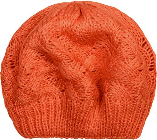 styleBREAKER Damen Strick Baskenmütze mit Zopfmuster, Winter, Barett, Franzosen Mütze 04024166, Farbe:Orange von styleBREAKER