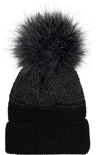 styleBREAKER Damen Strick Bommelmütze mit Farbverlauf und Fleece Futter, Winter Fellbommel Mütze, Strickmütze 04024205, Farbe:Schwarz-Dunkelgrau von styleBREAKER