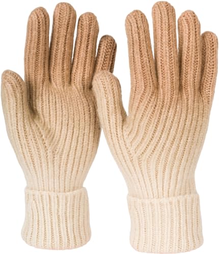 styleBREAKER Damen Strick Handschuhe mit Farbverlauf Muster, Winter Ombré Strickhandschuhe, Fingerhandschuhe 09010045, Farbe:Braun-Beige von styleBREAKER