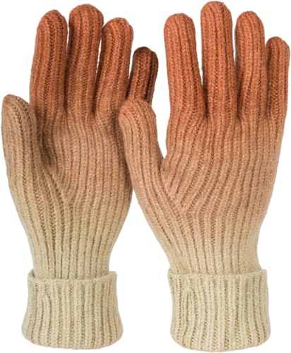 styleBREAKER Damen Strick Handschuhe mit Farbverlauf Muster, Winter Ombré Strickhandschuhe, Fingerhandschuhe 09010045, Farbe:Cognac-Hellbraun von styleBREAKER