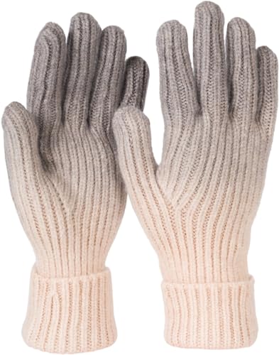 styleBREAKER Damen Strick Handschuhe mit Farbverlauf Muster, Winter Ombré Strickhandschuhe, Fingerhandschuhe 09010045, Farbe:Grau-Beige von styleBREAKER