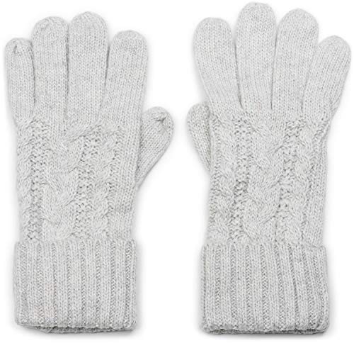 styleBREAKER Damen Strick Handschuhe mit Zopfmuster, Metallic Look und doppeltem Bund, Winter Strickhandschuhe 09010018, Farbe:Hellgrau von styleBREAKER