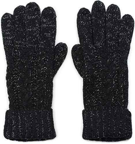 styleBREAKER Damen Strick Handschuhe mit Zopfmuster, Metallic Look und doppeltem Bund, Winter Strickhandschuhe 09010018, Farbe:Schwarz von styleBREAKER