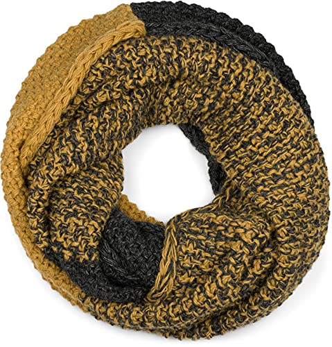 styleBREAKER Damen Strick Loop Schal 2-Farbig mit Ombre Farbverlauf, Reiskorn Strickmuster, warmer Winter Strickschal 01018165, Farbe:Anthrazit-Cognac von styleBREAKER