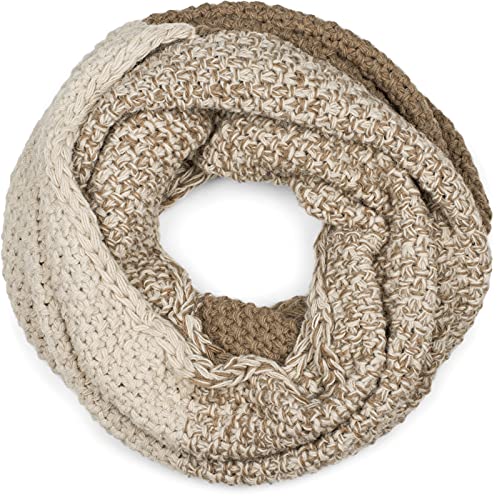 styleBREAKER Damen Strick Loop Schal 2-Farbig mit Ombre Farbverlauf, Reiskorn Strickmuster, warmer Winter Strickschal 01018165, Farbe:Braun-Beige von styleBREAKER