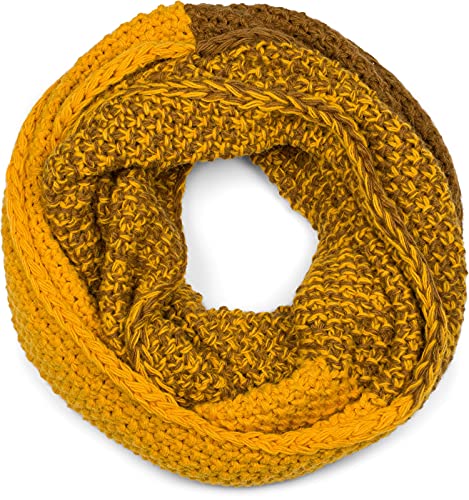 styleBREAKER Damen Strick Loop Schal 2-Farbig mit Ombre Farbverlauf, Reiskorn Strickmuster, warmer Winter Strickschal 01018165, Farbe:Curry-Braun von styleBREAKER