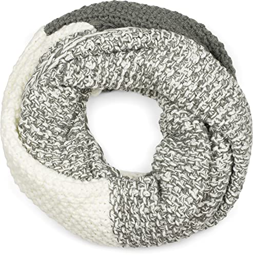 styleBREAKER Damen Strick Loop Schal 2-Farbig mit Ombre Farbverlauf, Reiskorn Strickmuster, warmer Winter Strickschal 01018165, Farbe:Grau-Weiß von styleBREAKER
