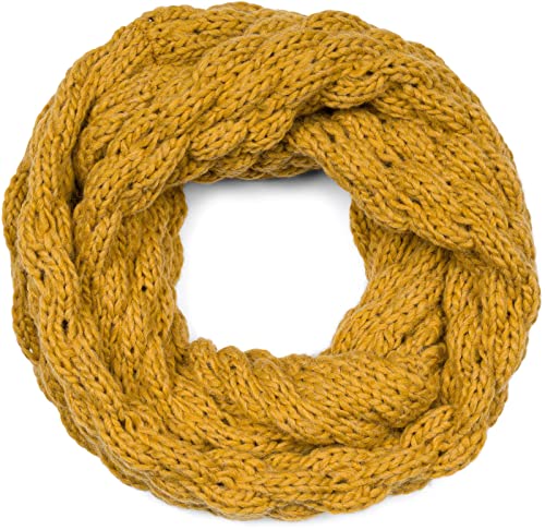styleBREAKER Damen Strick Loop Schal Einfarbig mit Bubblemuster, warmer Winter Strickschal, Raspberry Pattern Schlauchschal 01018167, Farbe:Curry von styleBREAKER