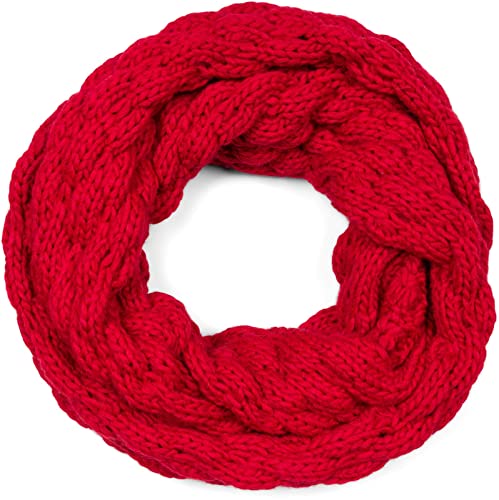 styleBREAKER Damen Strick Loop Schal Einfarbig mit Bubblemuster, warmer Winter Strickschal, Raspberry Pattern Schlauchschal 01018167, Farbe:Rot von styleBREAKER