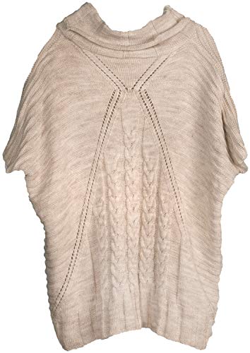 styleBREAKER Damen Strick Poncho mit Zopfmuster, Ärmel und Schalkragen 08010054, Farbe:Beige von styleBREAKER