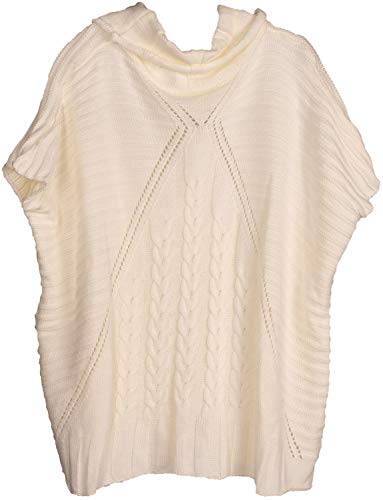 styleBREAKER Damen Strick Poncho mit Zopfmuster, Ärmel und Schalkragen 08010054, Farbe:Creme-Weiß von styleBREAKER