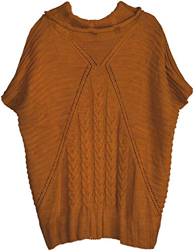 styleBREAKER Damen Strick Poncho mit Zopfmuster, Ärmel und Schalkragen 08010054, Farbe:Curry von styleBREAKER