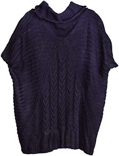 styleBREAKER Damen Strick Poncho mit Zopfmuster, Ärmel und Schalkragen 08010054, Farbe:Dunkelblau von styleBREAKER