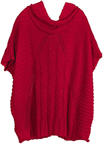 styleBREAKER Damen Strick Poncho mit Zopfmuster, Ärmel und Schalkragen 08010054, Farbe:Rot von styleBREAKER