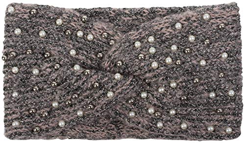 styleBREAKER Damen Strick Stirnband mit Perlen, Metallic Garn und Twist Knoten, warmes Winter Haarband, Headband 04026029, Farbe:Altrose-Schwarz von styleBREAKER