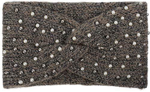 styleBREAKER Damen Strick Stirnband mit Perlen, Metallic Garn und Twist Knoten, warmes Winter Haarband, Headband 04026029, Farbe:Braun-Schwarz von styleBREAKER