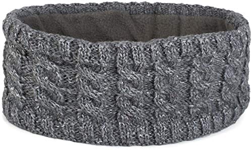 styleBREAKER Damen Strick Stirnband mit Zopfmuster und Pailletten, Fleece Futter, Haarband, Thermo Winter Headband 04026028, Farbe:Grau von styleBREAKER