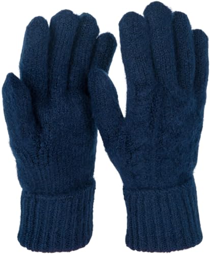 styleBREAKER Damen Strickhandschuhe mit Zopfstrickmuster, warme Winter Fingerhandschuhe, vielseitige Farben 09010051, Farbe:Dunkelblau von styleBREAKER