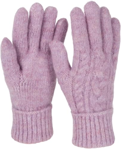 styleBREAKER Damen Strickhandschuhe mit Zopfstrickmuster, warme Winter Fingerhandschuhe, vielseitige Farben 09010051, Farbe:Flieder meliert von styleBREAKER