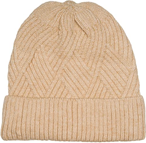 styleBREAKER Damen Strickmütze mit Rautenförmigem Rippmuster und breitem Umschlag, Feinstrick Mütze, Strick Beanie 04024192, Farbe:Beige von styleBREAKER