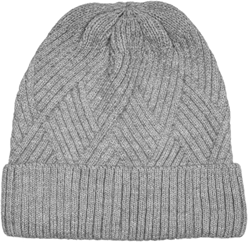 styleBREAKER Damen Strickmütze mit Rautenförmigem Rippmuster und breitem Umschlag, Feinstrick Mütze, Strick Beanie 04024192, Farbe:Hellgrau von styleBREAKER