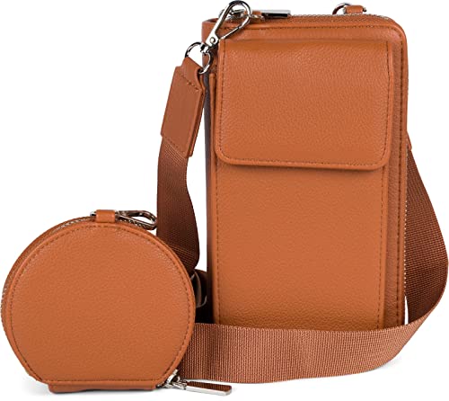 styleBREAKER Damen Taschen Set 2-Teilig Mini Bag mit Handy Fach und RFID Schutz, Umhängetasche, Handytasche, Crossbag 02012385, Farbe:Cognac von styleBREAKER