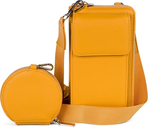 styleBREAKER Damen Taschen Set 2-Teilig Mini Bag mit Handy Fach und RFID Schutz, Umhängetasche, Handytasche, Crossbag 02012385, Farbe:Curry von styleBREAKER
