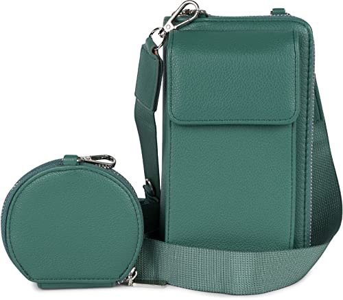 styleBREAKER Damen Taschen Set 2-Teilig Mini Bag mit Handy Fach und RFID Schutz, Umhängetasche, Handytasche, Crossbag 02012385, Farbe:Dunkelgrün von styleBREAKER