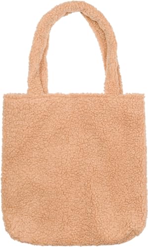 styleBREAKER Damen Teddyfell Beuteltasche mit langen breiten Henkeln, Schultertasche, Strick Optik Einfarbig 02012402, Farbe:Camel von styleBREAKER