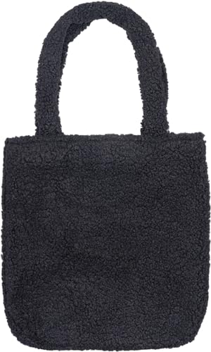 styleBREAKER Damen Teddyfell Beuteltasche mit langen breiten Henkeln, Schultertasche, Strick Optik Einfarbig 02012402, Farbe:Schwarz von styleBREAKER