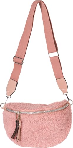 styleBREAKER Damen Teddyfell Halbmond Crossbody Schultertaschen Einfarbig, verstellbarer Schultergurt 02012403, Farbe:Altrose von styleBREAKER