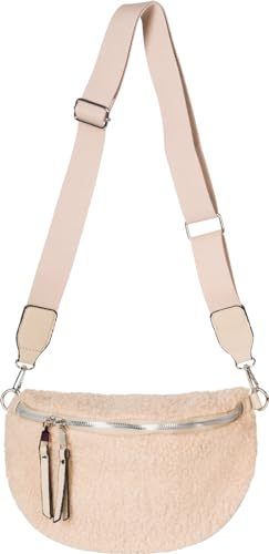 styleBREAKER Damen Teddyfell Halbmond Crossbody Schultertaschen Einfarbig, verstellbarer Schultergurt 02012403, Farbe:Hellbraun von styleBREAKER