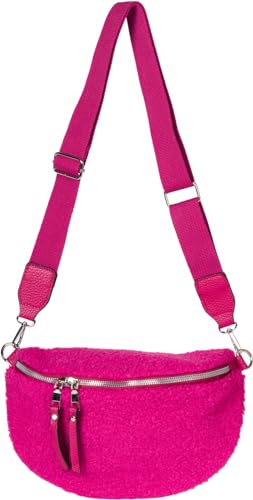 styleBREAKER Damen Teddyfell Halbmond Crossbody Schultertaschen Einfarbig, verstellbarer Schultergurt 02012403, Farbe:Magenta von styleBREAKER