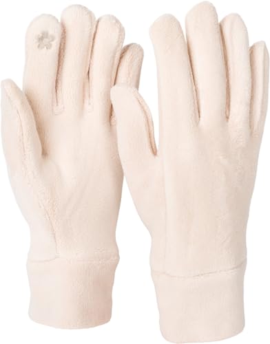 styleBREAKER Damen Touchscreen Fleece Handschuhe Einfarbig, warme Fingerhandschuhe, Winter 09010047, Farbe:Beige von styleBREAKER