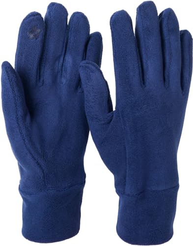 styleBREAKER Damen Touchscreen Fleece Handschuhe Einfarbig, warme Fingerhandschuhe, Winter 09010047, Farbe:Dunkelblau von styleBREAKER