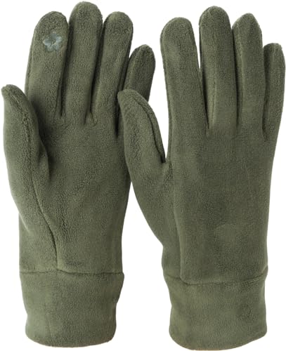 styleBREAKER Damen Touchscreen Fleece Handschuhe Einfarbig, warme Fingerhandschuhe, Winter 09010047, Farbe:Dunkeloliv von styleBREAKER