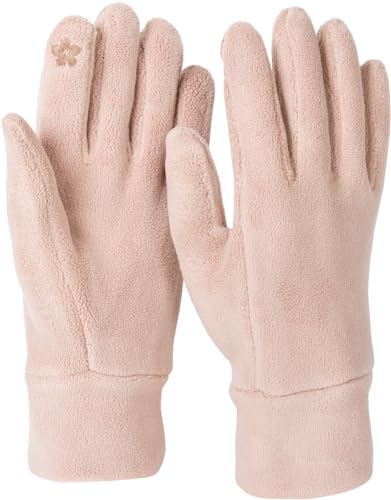 styleBREAKER Damen Touchscreen Fleece Handschuhe Einfarbig, warme Fingerhandschuhe, Winter 09010047, Farbe:Hellbraun von styleBREAKER