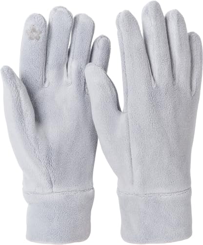 styleBREAKER Damen Touchscreen Fleece Handschuhe Einfarbig, warme Fingerhandschuhe, Winter 09010047, Farbe:Hellgrau von styleBREAKER