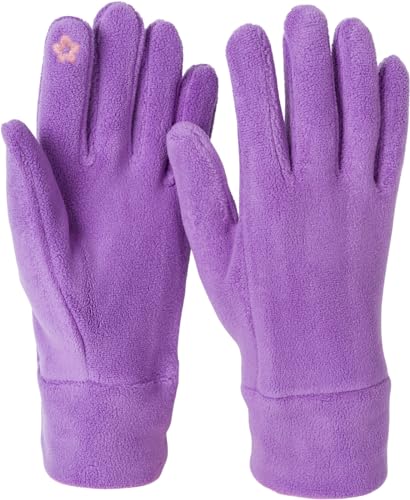 styleBREAKER Damen Touchscreen Fleece Handschuhe Einfarbig, warme Fingerhandschuhe, Winter 09010047, Farbe:Lila von styleBREAKER