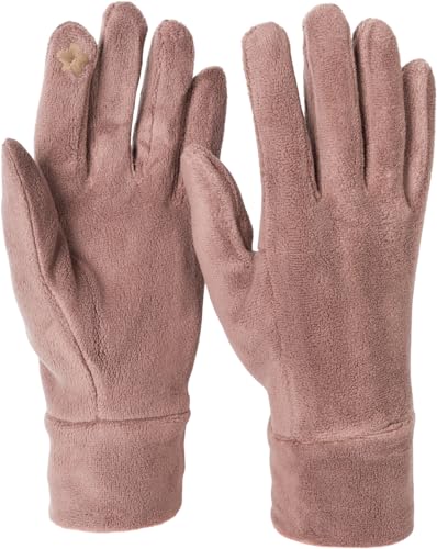 styleBREAKER Damen Touchscreen Fleece Handschuhe Einfarbig, warme Fingerhandschuhe, Winter 09010047, Farbe:Mokkabraun von styleBREAKER