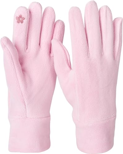 styleBREAKER Damen Touchscreen Fleece Handschuhe Einfarbig, warme Fingerhandschuhe, Winter 09010047, Farbe:Rose von styleBREAKER