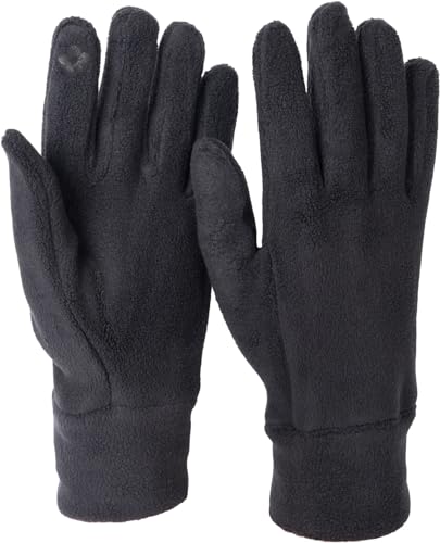 styleBREAKER Damen Touchscreen Fleece Handschuhe Einfarbig, warme Fingerhandschuhe, Winter 09010047, Farbe:Schwarz von styleBREAKER