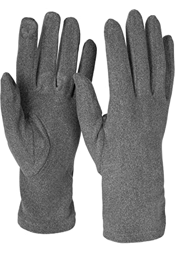 styleBREAKER Damen Touchscreen Handschuhe Einfarbig, seitlich gerafft, warme Fingerhandschuhe, Winter 09010037, Farbe:Grau von styleBREAKER
