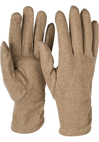 styleBREAKER Damen Touchscreen Handschuhe Einfarbig, seitlich gerafft, warme Fingerhandschuhe, Winter 09010037, Farbe:Khaki-Braun von styleBREAKER