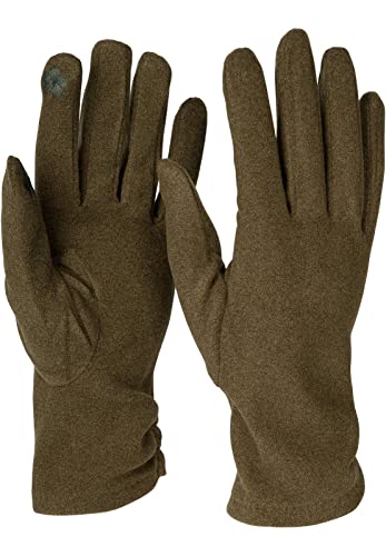 styleBREAKER Damen Touchscreen Handschuhe Einfarbig, seitlich gerafft, warme Fingerhandschuhe, Winter 09010037, Farbe:Oliv von styleBREAKER