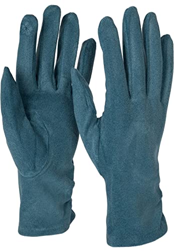 styleBREAKER Damen Touchscreen Handschuhe Einfarbig, seitlich gerafft, warme Fingerhandschuhe, Winter 09010037, Farbe:Petrol-Blau von styleBREAKER