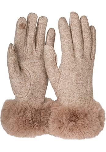 styleBREAKER Damen Touchscreen Handschuhe Einfarbig mit Kunstfell Besatz, warme Fingerhandschuhe, Winter 09010038, Farbe:Braun von styleBREAKER