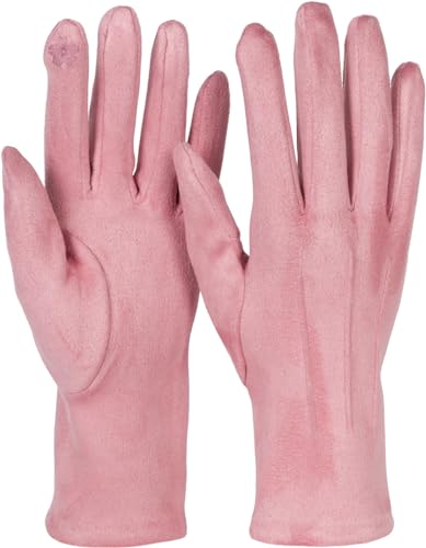 styleBREAKER Damen Touchscreen Handschuhe Einfarbig mit Ziernähten, warme Fingerhandschuhe, Winter 09010043, Farbe:Altrose von styleBREAKER