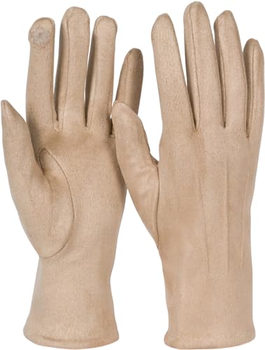 styleBREAKER Damen Touchscreen Handschuhe Einfarbig mit Ziernähten, warme Fingerhandschuhe, Winter 09010043, Farbe:Beige von styleBREAKER