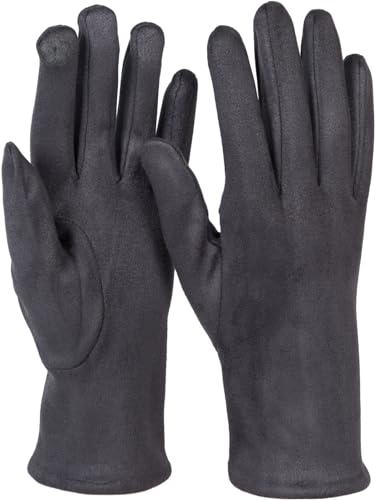 styleBREAKER Damen Touchscreen Handschuhe Einfarbig mit Ziernähten, warme Fingerhandschuhe, Winter 09010043, Farbe:Dunkelgrau von styleBREAKER